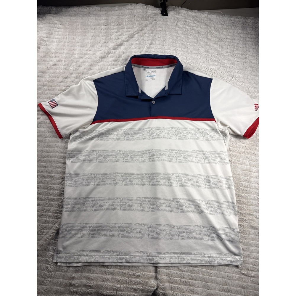 Adidas Climacool Golf Polo Shirt Mens XL USA Red White Blue Colorblock Striped